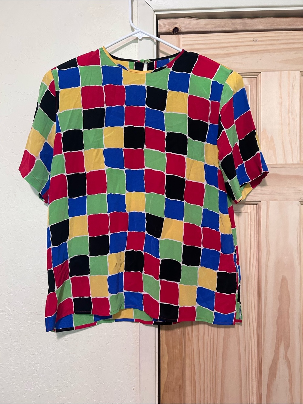 Multi-Color Checkerboard Short Sleeve Top